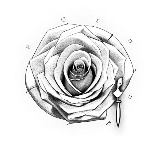 A Rose Is Crossed With A Knife In A Circle Of Barbed Wire