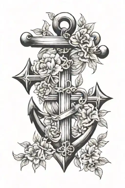 Anchor Heart Cross With Flowers