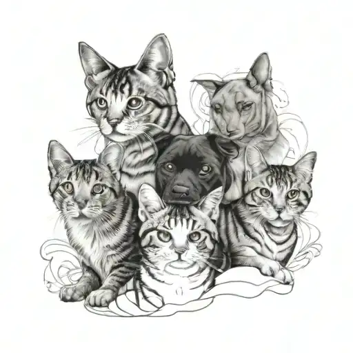 Create A Family Portrait Style Photo With 2 Cats And 2 Dogs