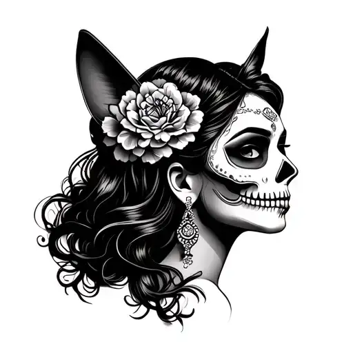 Mexican Catrina Woman Face Profile Holding