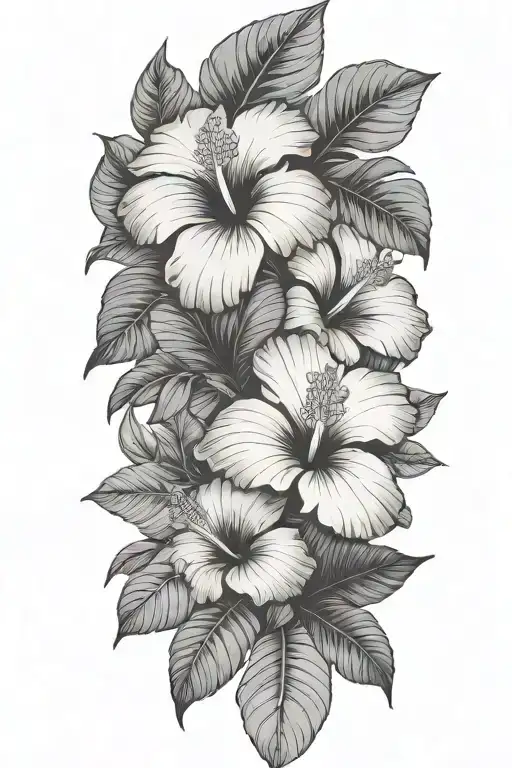 Tropical Leaves With Hibiscus