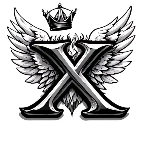 Small Letter X With Wings And Crown