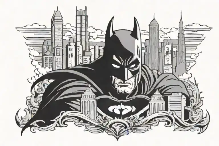 Dark Knight Logo With Gotham Skyline