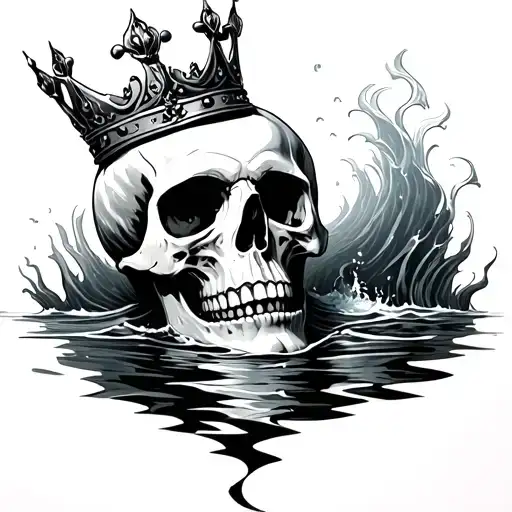 Skull With Crown Inside The Sea