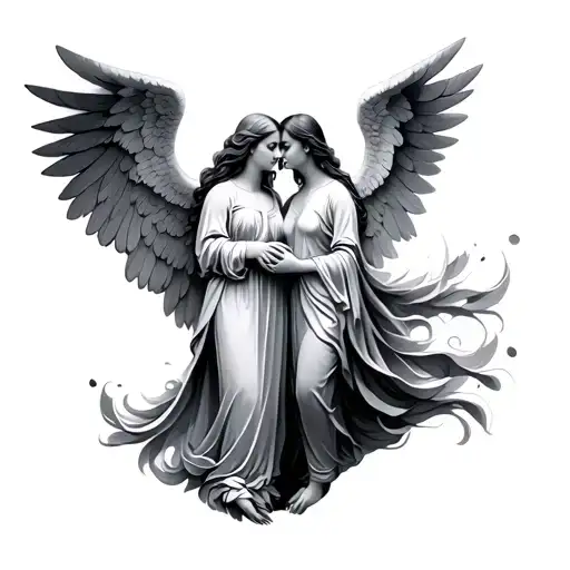 2 Angel Holding Mother's Hand Holding Each Other