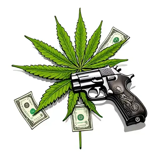 Weed Leaf Guns And Money Bag