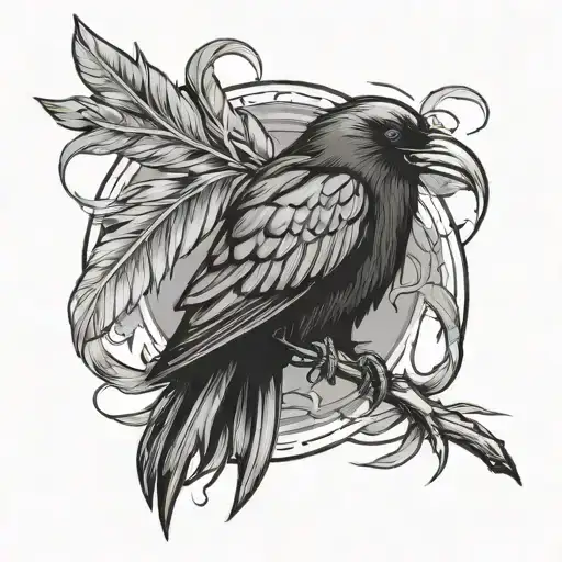 Death Kanji And Raven Feathers