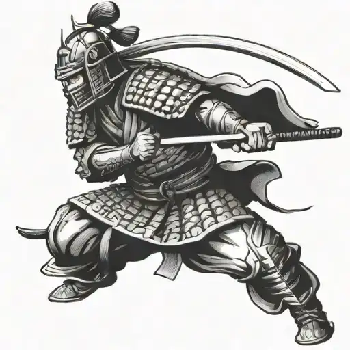 Samurai In Full Armour Side Profile Fighting Stance