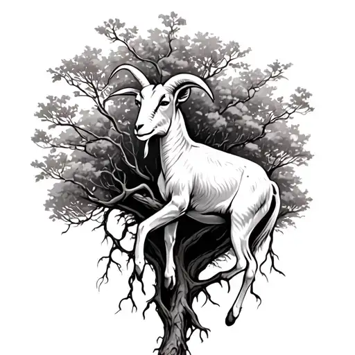 Goat Climbing Tree Roots