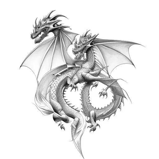 Two Dragons With Rose