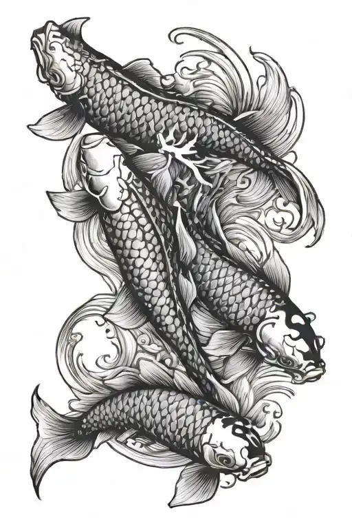 4 Koi Fish Swimming Up 3 Koi Fish Swimming Down Towards Bottom