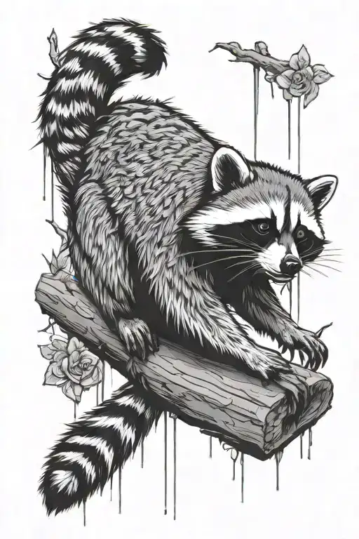 A Racoon Hanging A Black Line