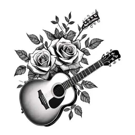 Acoustic Guitar With Roses And Stewart Tartan Plaid