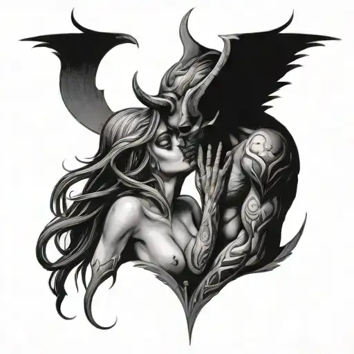 Demon And Angel Kissing Each Other