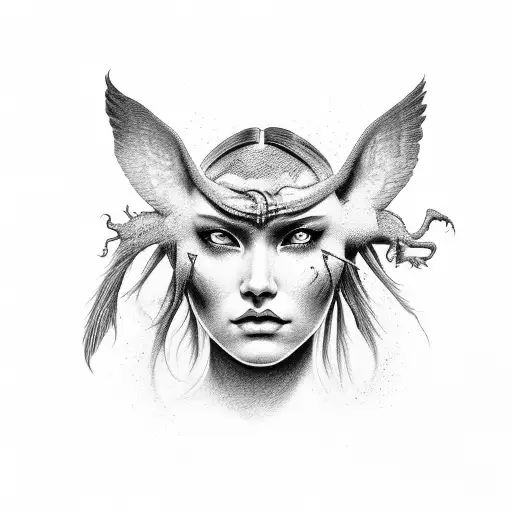 Female Head Exploding At The Top With Good Vs Evil Creatures