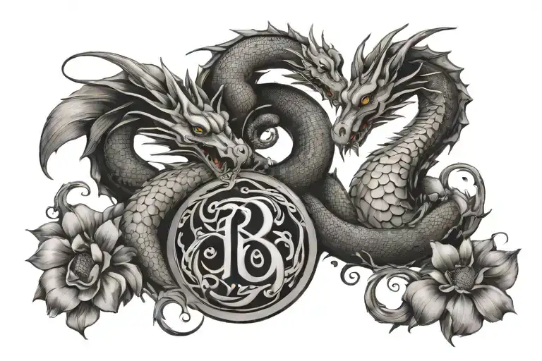 Dragon And Dates And Initials Of 2 Passed Loved Ones Forming