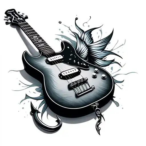 A Guitar With A Small Fish Hook Incorporated Into It