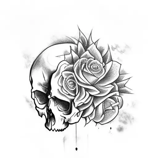 Raven With Flowes And Skull