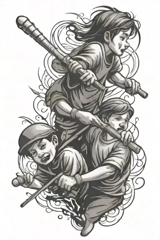 Brothers Playing Mini Sticks