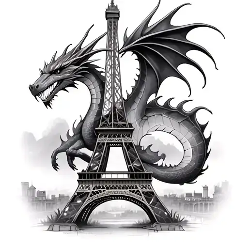 Eiffel Tower And Dragon Wrapped Together