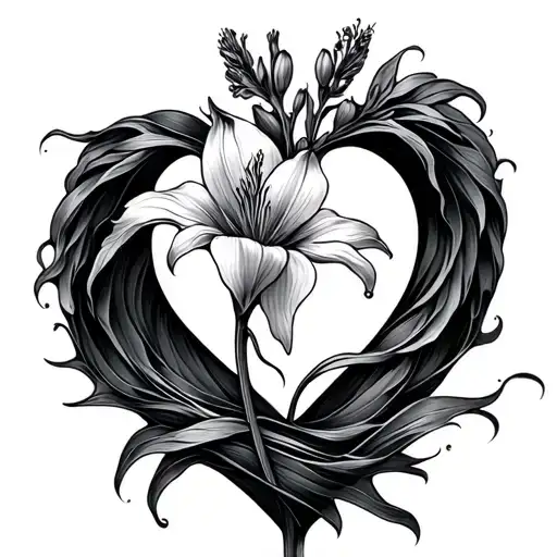 Simple Line Delphinum Flower Inside A Wave Heart