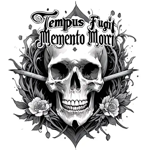Tempus Fugit Memento Mori Written With Surrounding Abstract Details