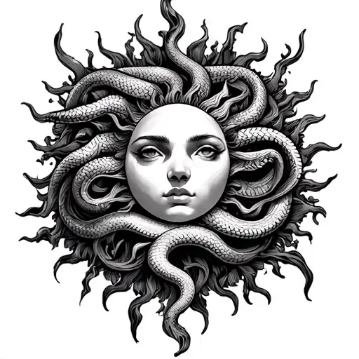 Upper Back Psychedelic Sun With Snake And Vines Wrapping Around It