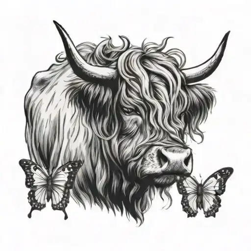 Highland Cow Head Over Butterfly