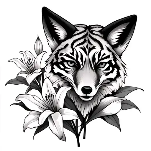 Fox With Tiger Lillies
