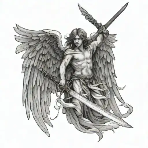 Angel With Open Wings And A Sword