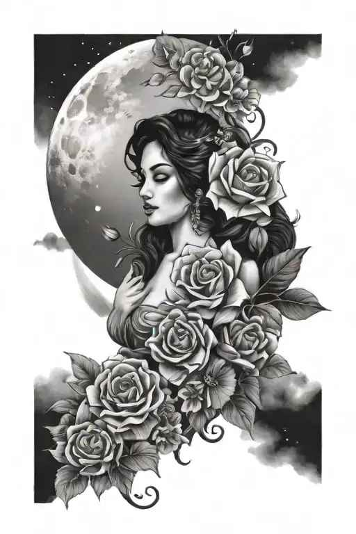 Katrina And Flowers Around The Moon