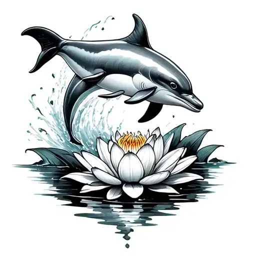 Dolphin Jumping Out Of A Lily Flower Like It's Water