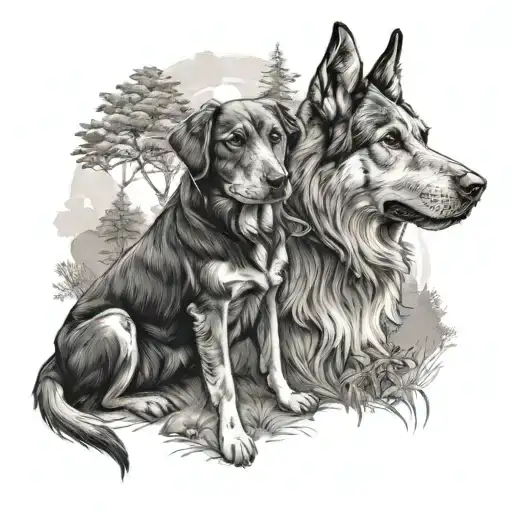 A Drawing Of Your Best Friend And Your Dog Sharing A Moment Of Freedom In Nature
