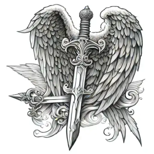 Sword Encased In Wings With A Shaded Background