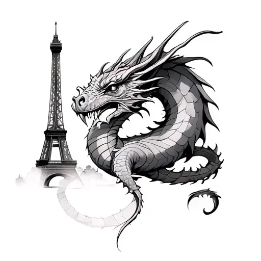 Eiffel Tower And Dragon Wrapped