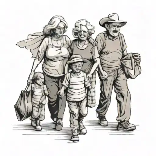 Son Mom Dad And Grandma Walking