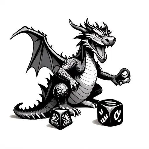 Goofy Dragon Sitting On D20 Dice