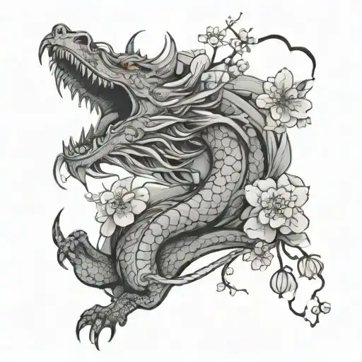 Dragon With Cherry Blossoms Falling