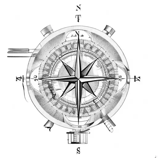 An Engineer's Blueprint-inspired Design Of A Compass Rose Surrounded By Various Camping Gear
