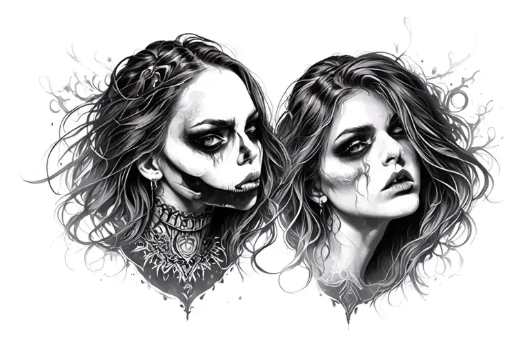 Beautiful Woman Evil And Ugly In Mirror Reflection