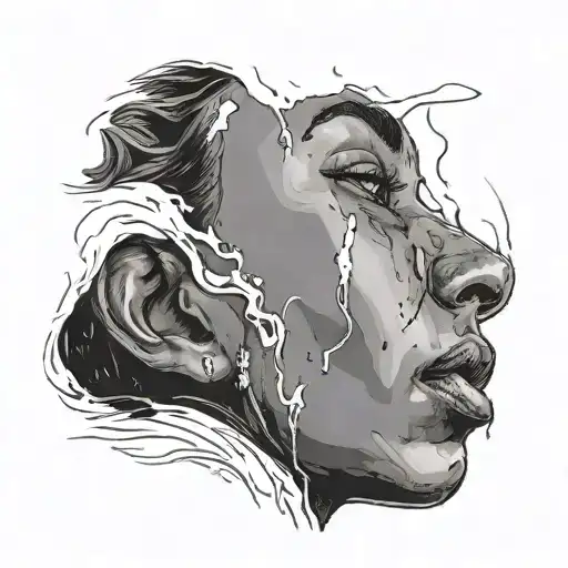 Black Woman Angle Face Realism With Tear Running Down Face