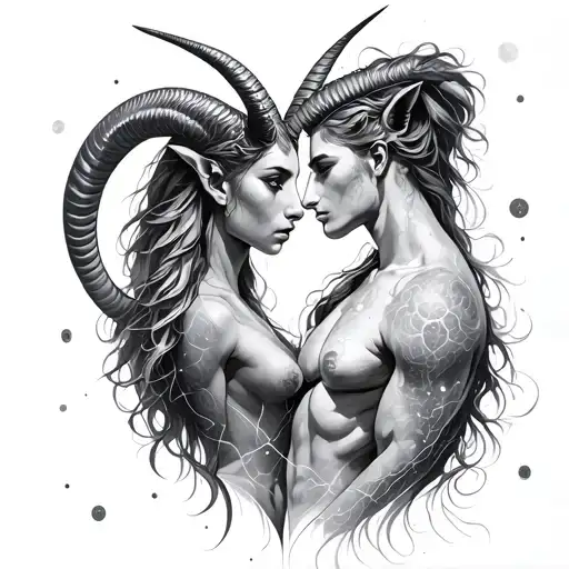 Female Capricorn Merging With Male Capricorn Constellation Intertwined