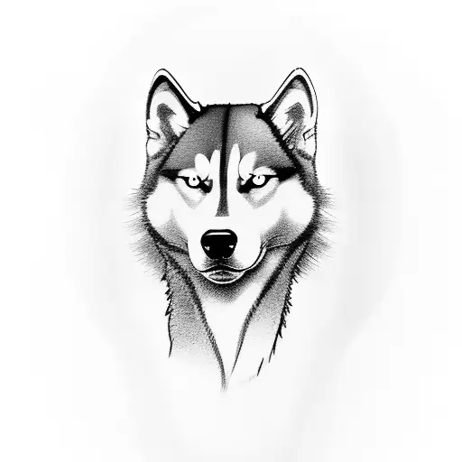 Husky With Japanese Style Plants And Trees