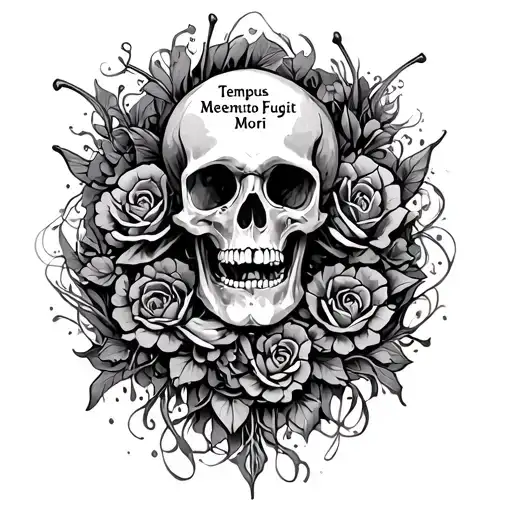 Tempus Fugit Memento Mori Written With Surrounding Abstract Details