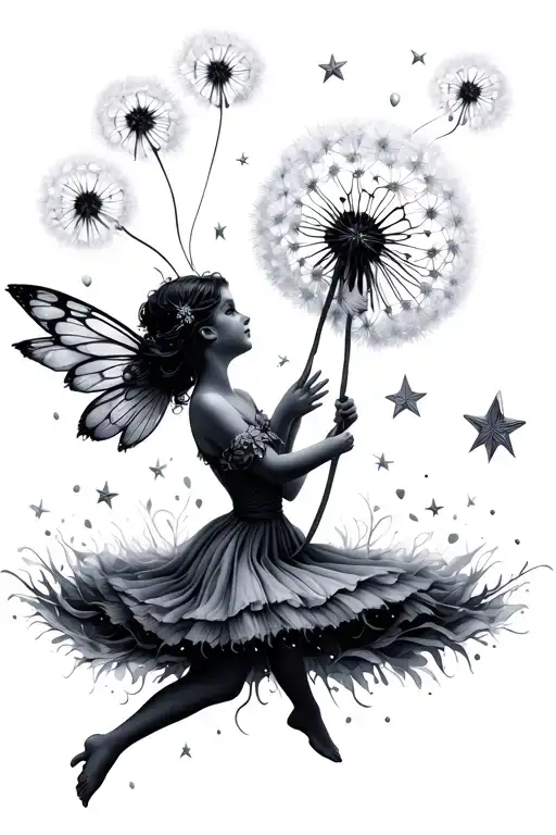 Fairies Dancing Dandelion Flower And Sitting Stars