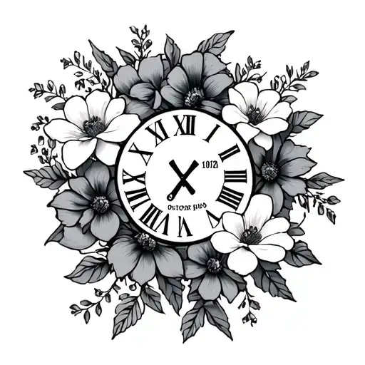 Roman Numerals Date With Casper Flowers Surrounding Forearm
