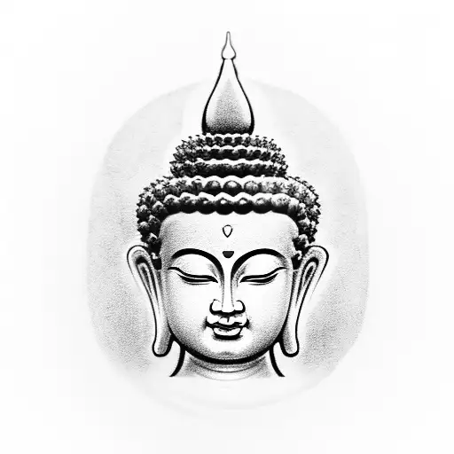 Buddha Head With A Buddhist Pagoda Above