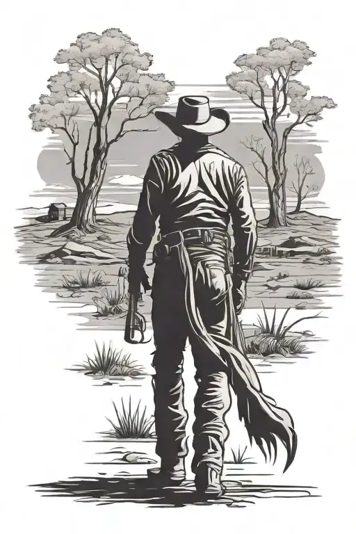 Silhouette Of A Cowboy Walking Away