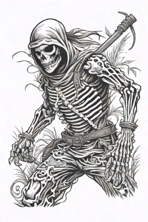 Skeleton Ninja In A Field Covered In Boddies