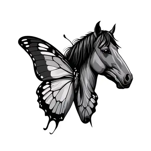 Simple Butterfly And Horse Tatto Fine Line